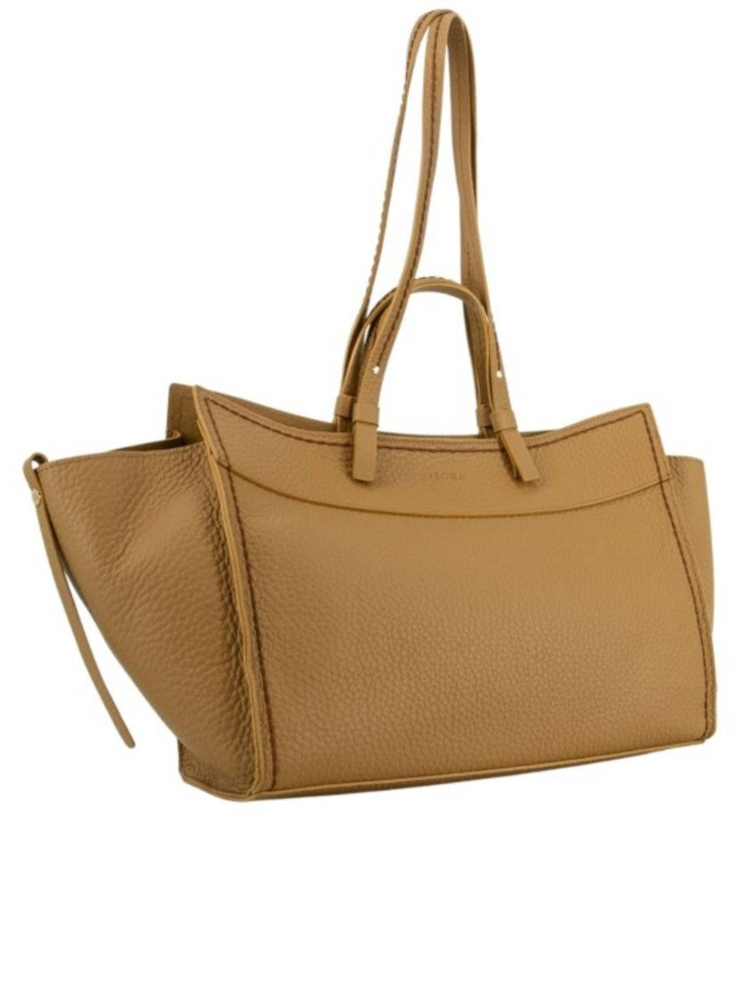 Visona` Brown Queen Structured Pebbled Leather Handbag