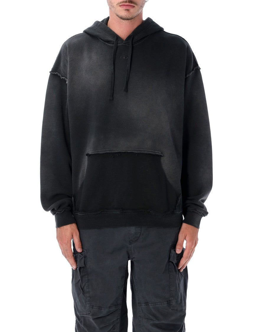 Diesel Relaxed Fit Washed Black Hoodie With Vintage Detailing