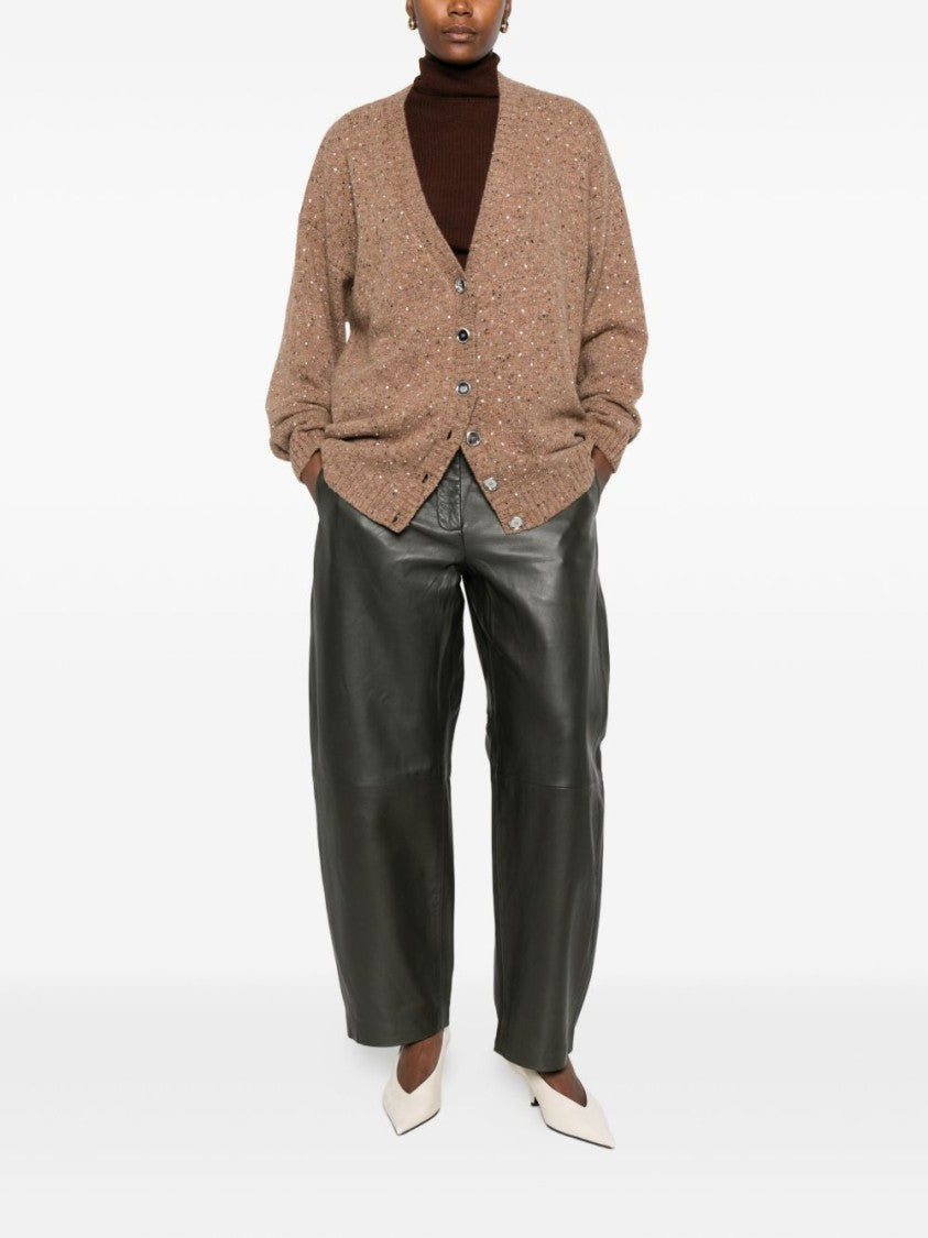 Pinko Camel Wool-Blend Sweater With V-Neckline