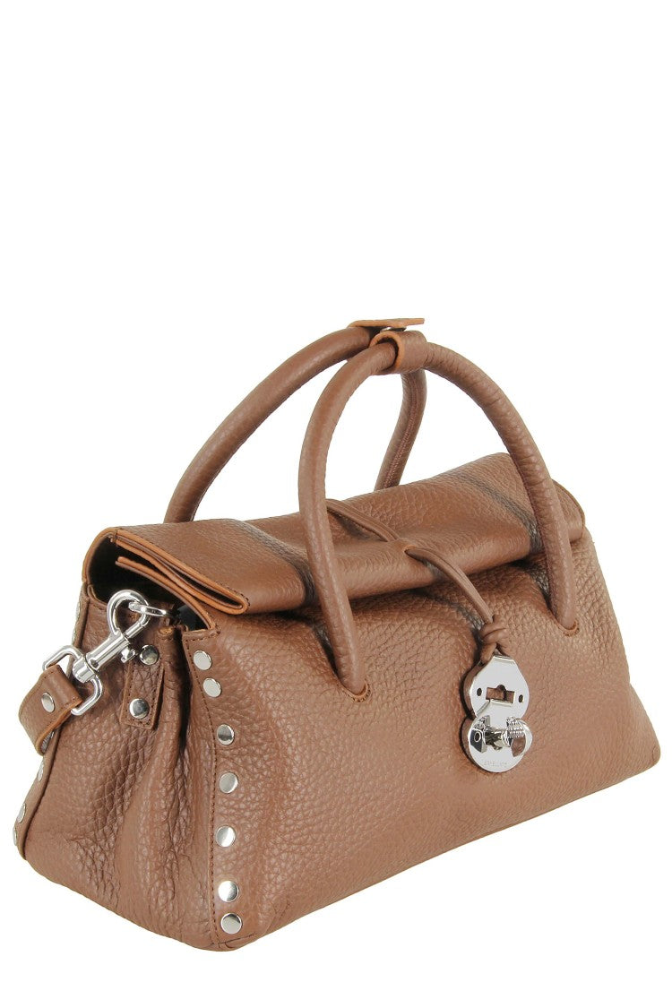 Zanellato Brown Dotta Centauro Small Textured Calfskin Handbag