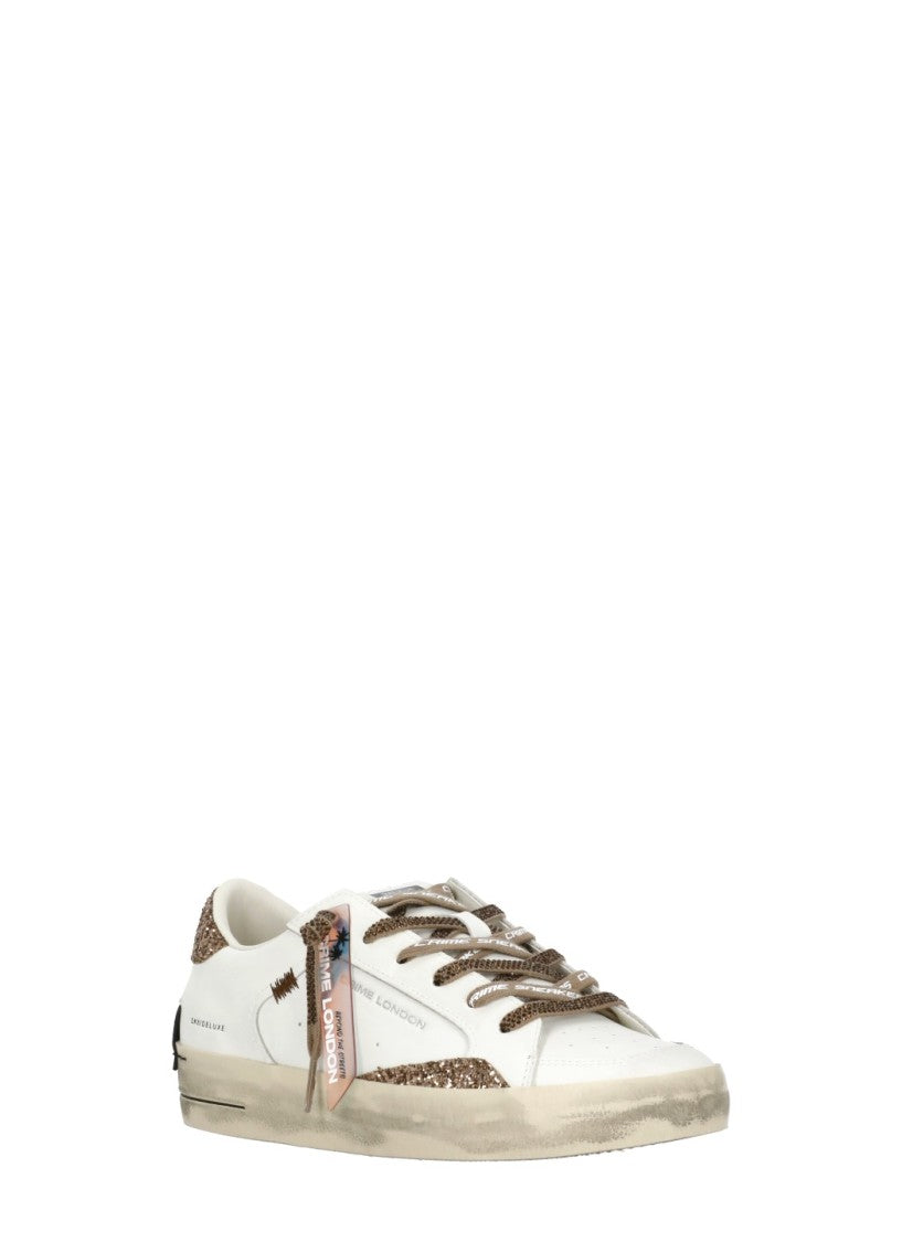 Crime London White Sk8 Deluxe Strass Laces Leather Sneakers