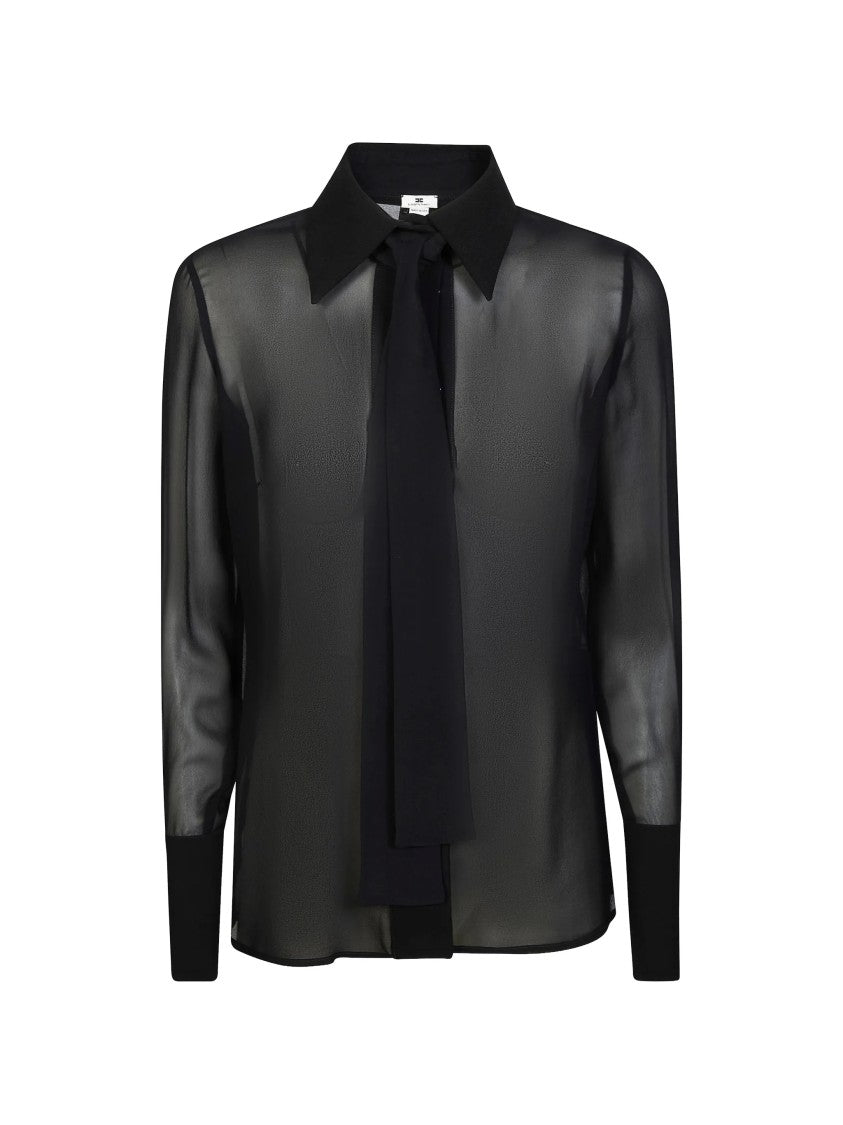 Elisabetta Franchi Sheer White Front Tie Blouse