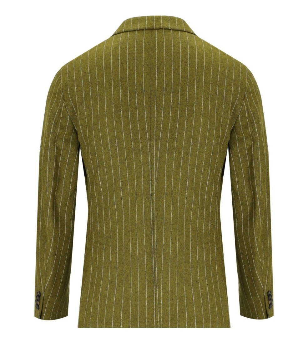 Manuel Ritz Green Pinstriped Double-Breasted Jacket