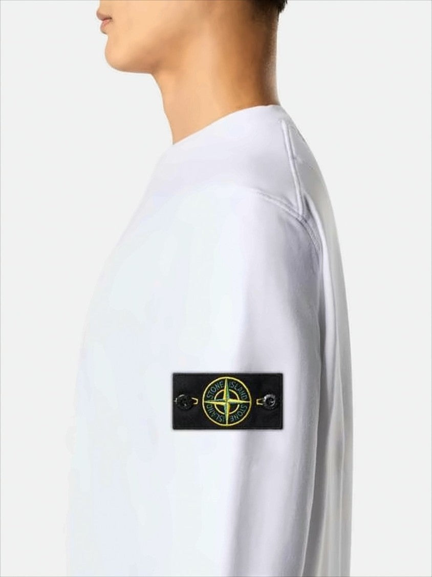 Stone Island Long-Sleeve White Cotton T-Shirt With Distinctive Patch