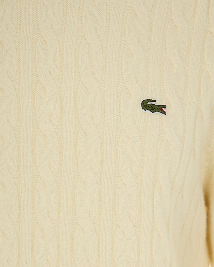 Lacoste Cream Wool Cable-Knit Sweater