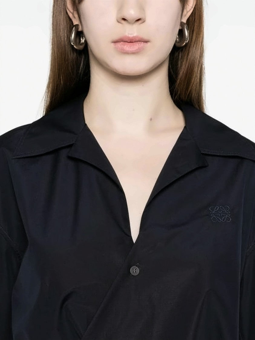 Loewe Asymmetrical Black Cotton Shirt With Unique Closure
