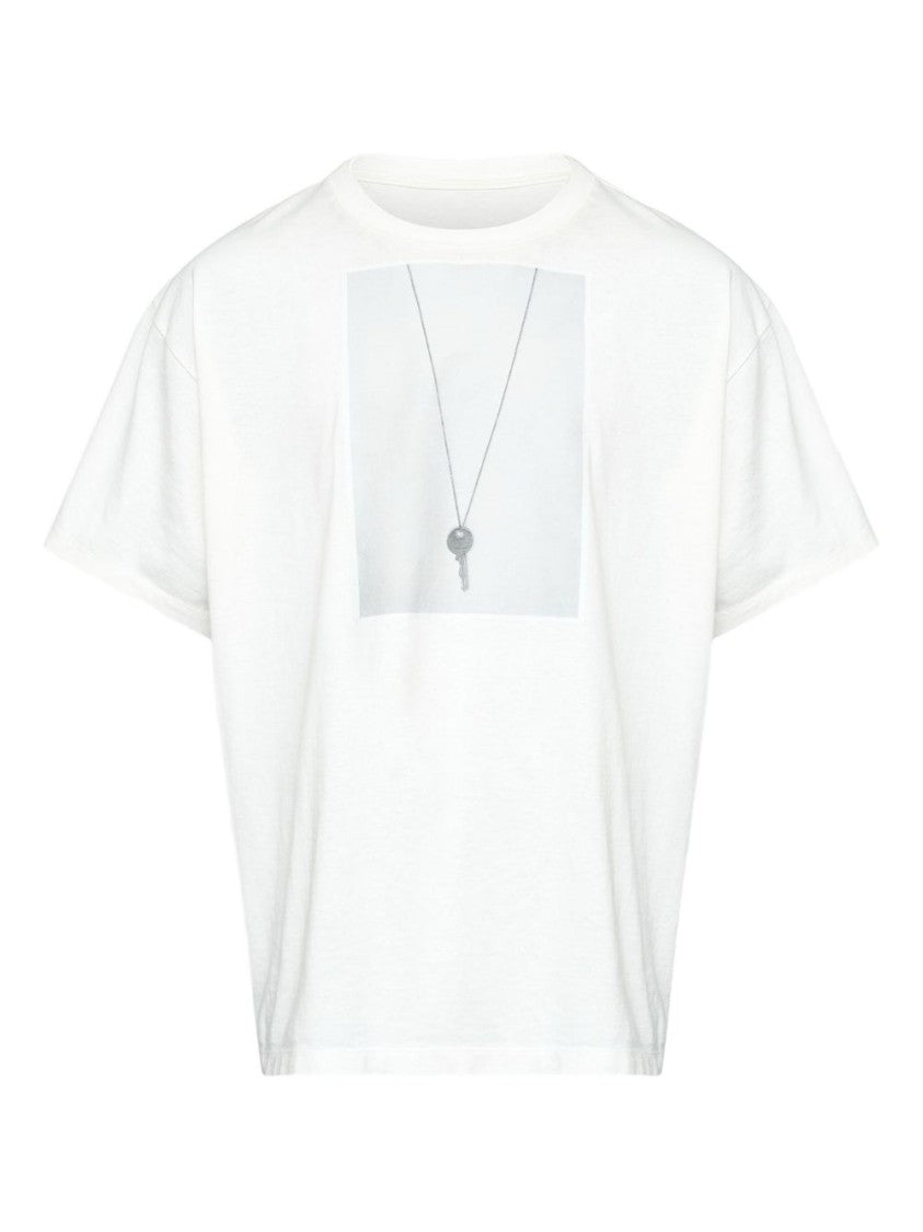 Mm6 By Maison Margiela Boxy White T-Shirt With Key Necklace Graphic