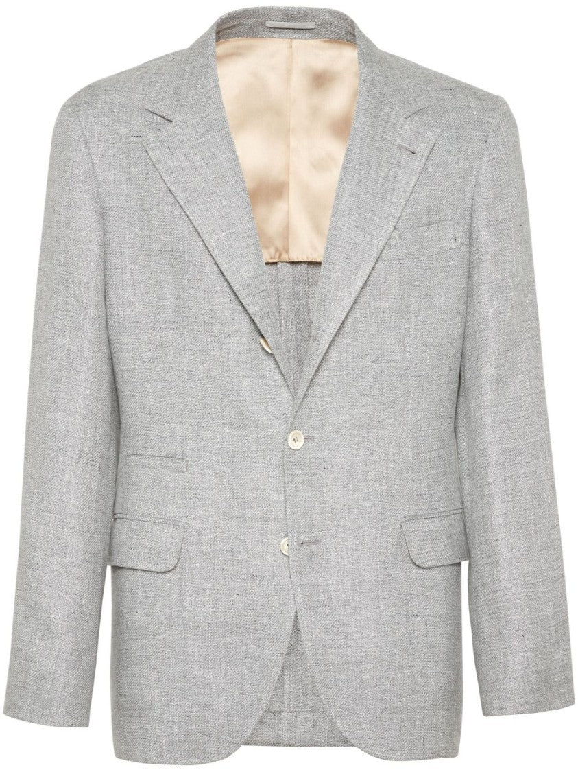 Brunello Cucinelli Notched Lapel Grey Linen Blend Jacket