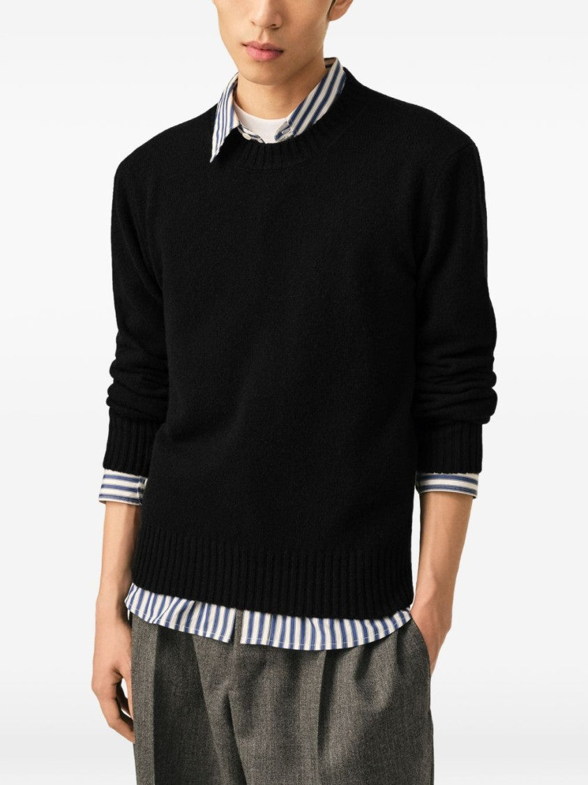 Ami Paris Relaxed Fit Black Sweater With Subtle Embroidered Heart Detail