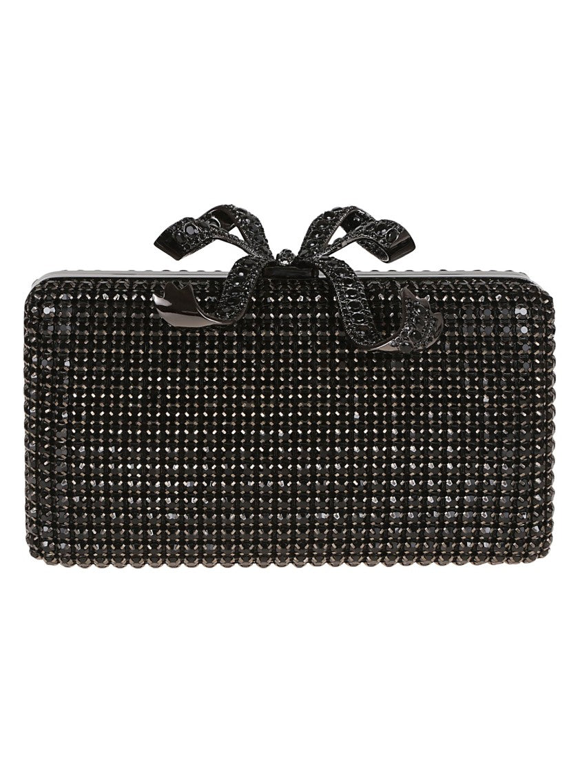 Self-Portrait Black Clutch With Shimmering Embellishments And Bow Detail