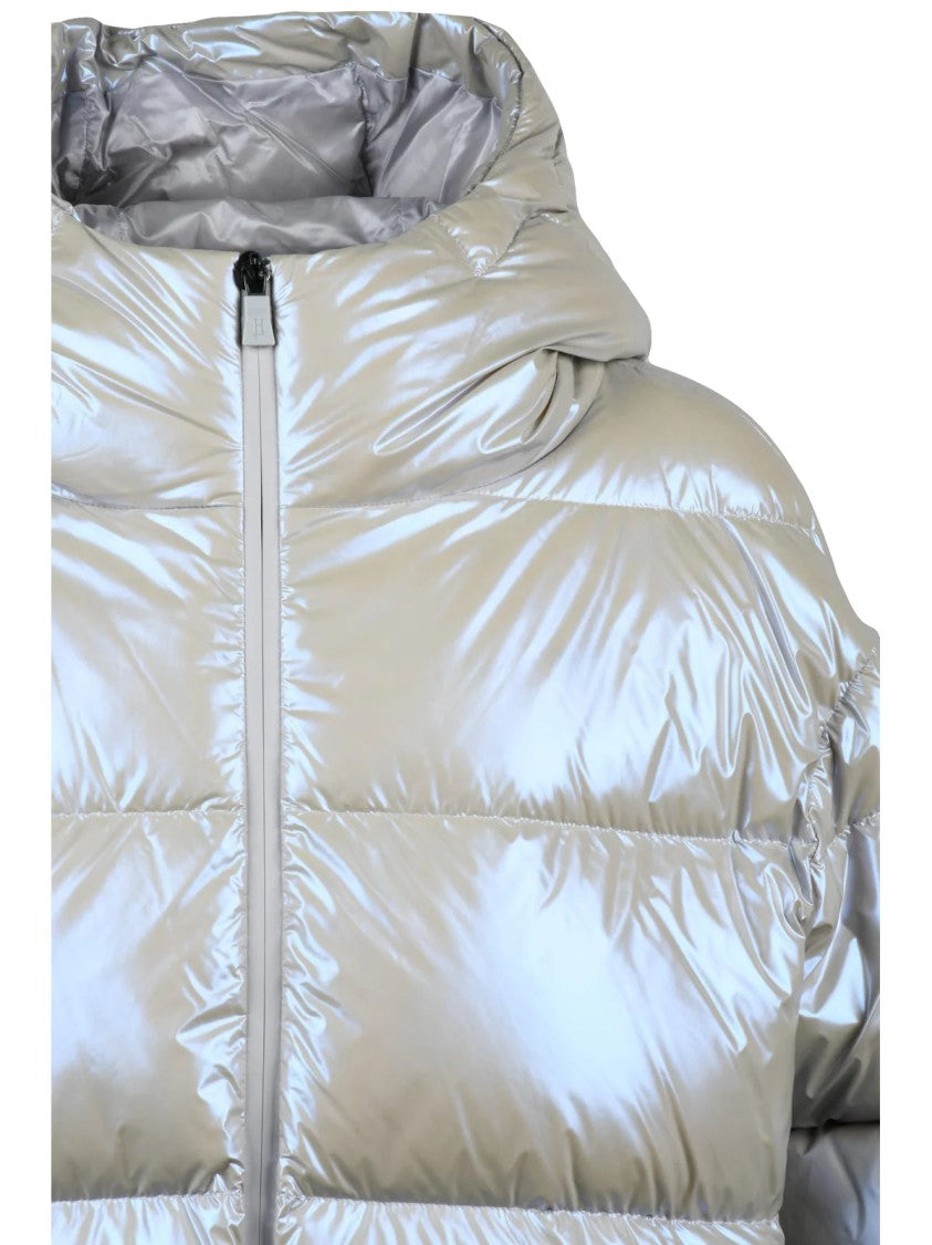 Herno Laminar Pearl Grey High Collar Polyamide Down Jacket