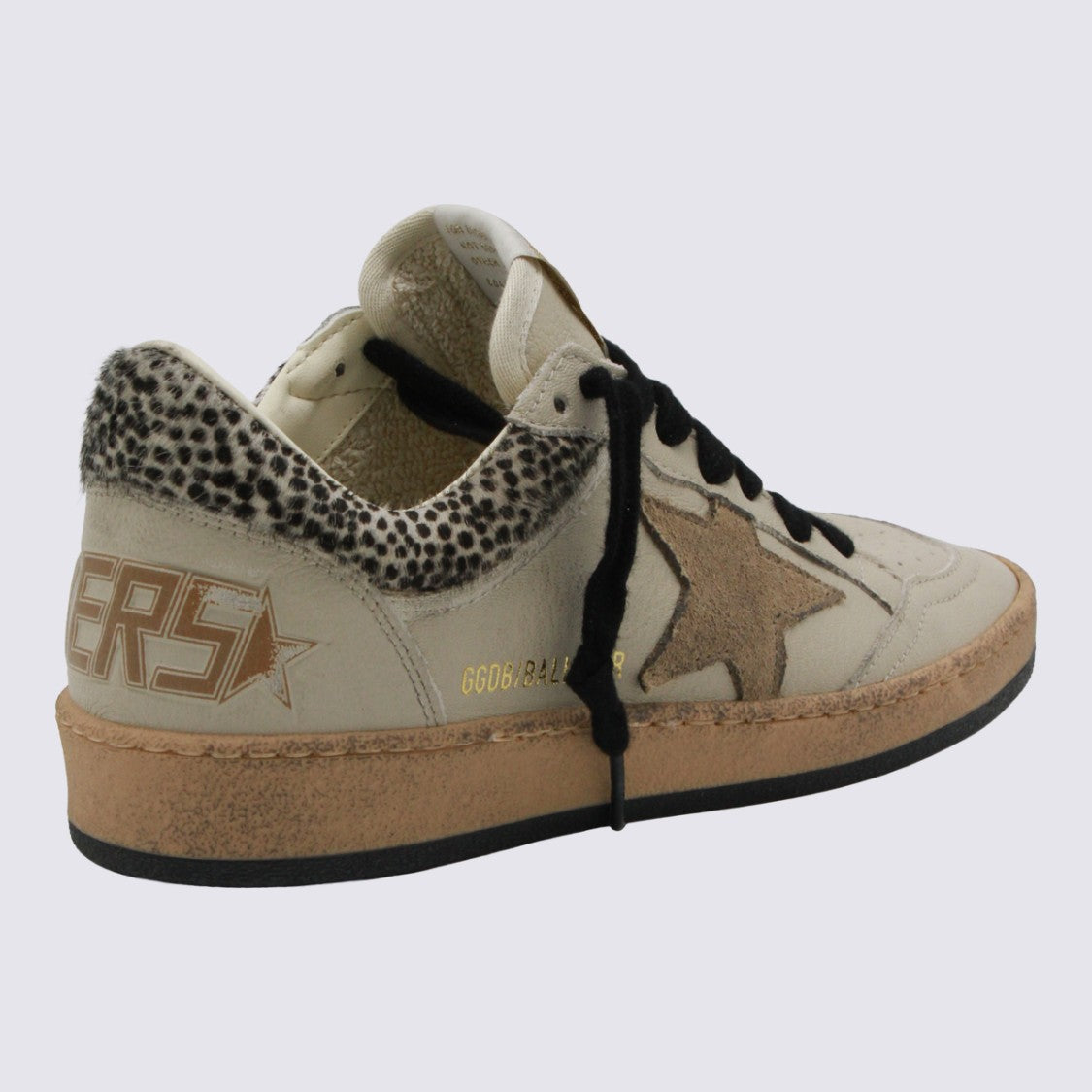 Golden Goose Beige Sneakers With Textured Brown Star