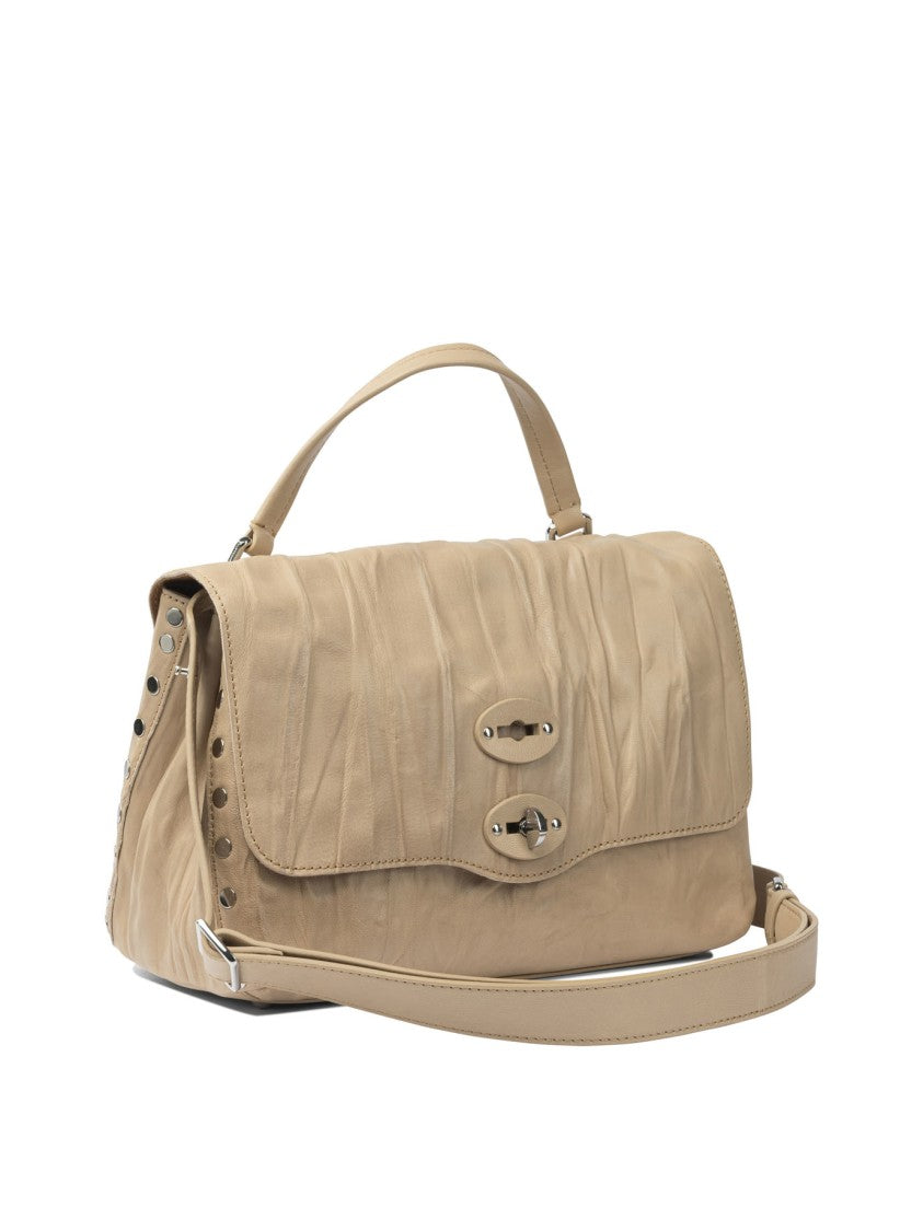 Zanellato Structured Lambskin Handbag With Pleated Texture And Adjustable Shoulder Strap