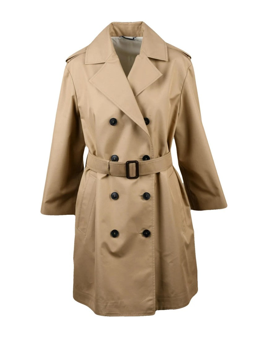 Max Mara Beige Double-Breasted Unlined Cotton-Blend Trench Coat
