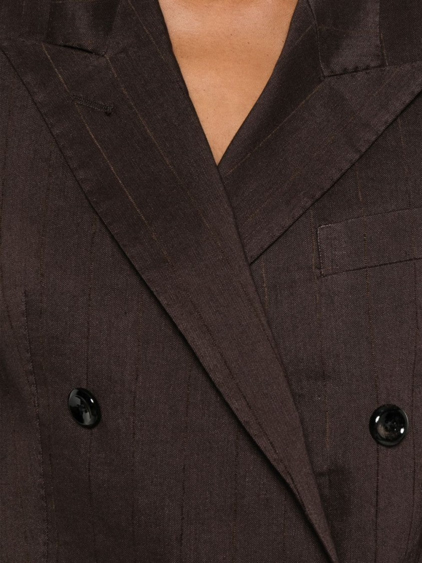 Tagliatore Double-Breasted Brown Jacket With Peak Lapels And Flap Pockets