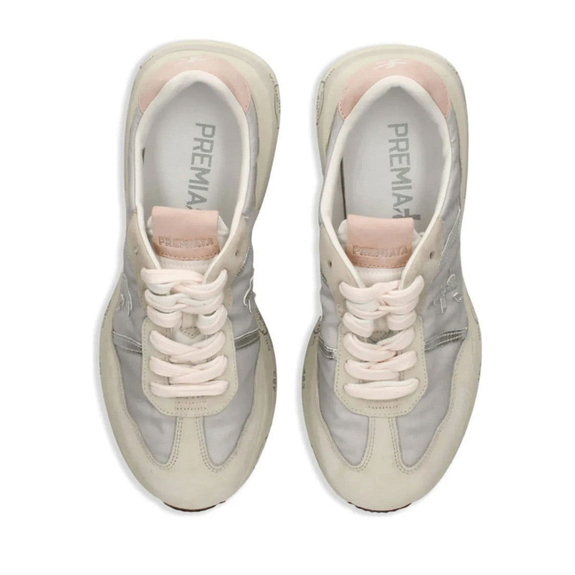 Premiata White Leather Smooth Suede Panel Sneakers