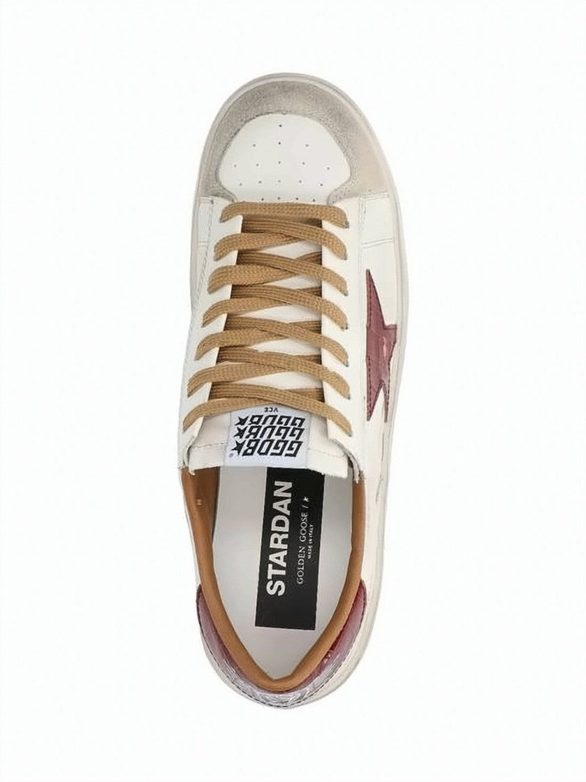 Golden Goose White Scuffed Leather Dark Red Star Sneakers