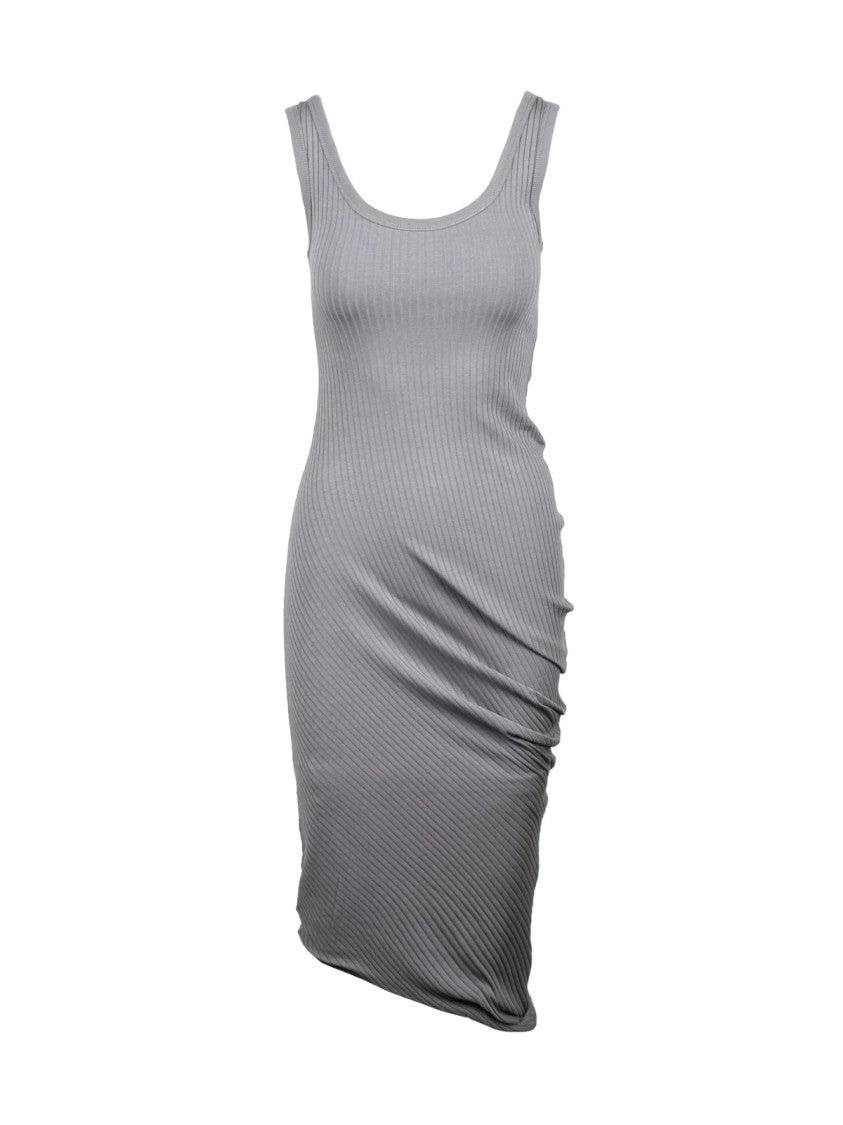 Dries Van Noten Grey Ribbed Cotton-Blend Asymmetric Midi Dress