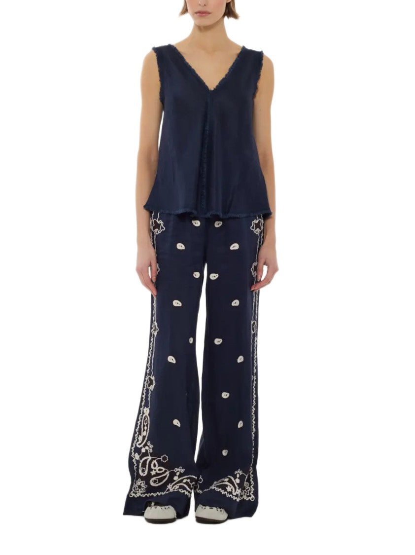 Parosh Ethnic-Inspired Wide-Leg Linen Trousers With Relaxed Fit