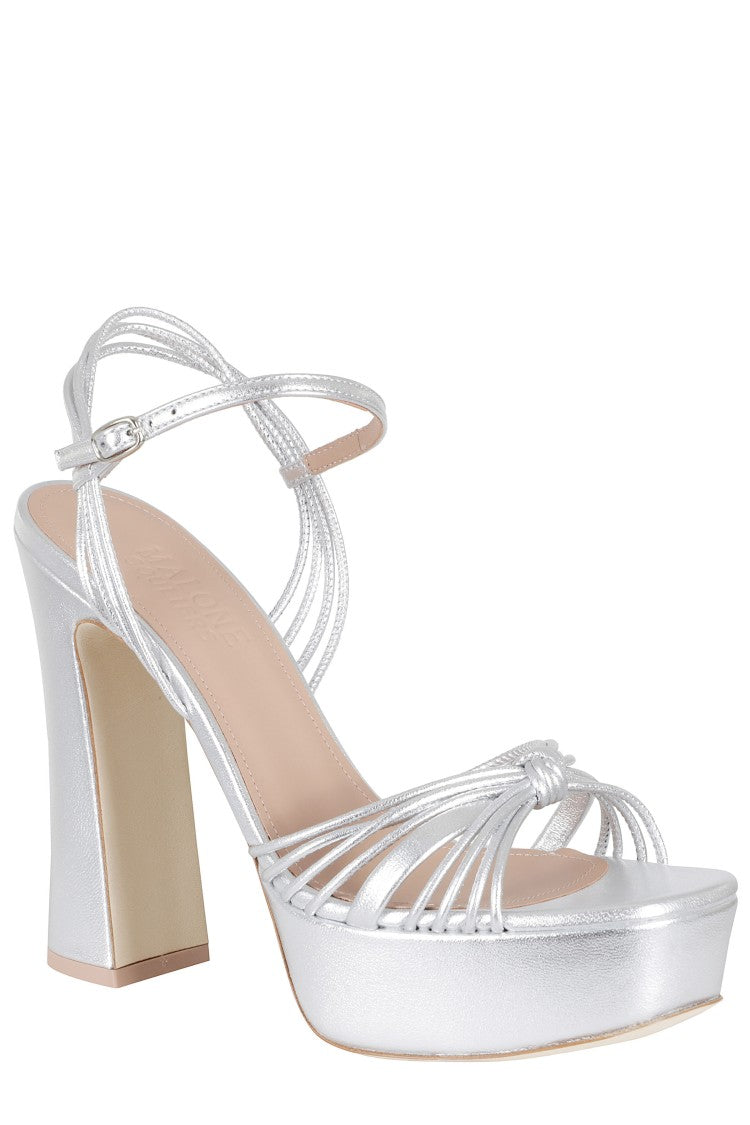 Malone Souliers Silver Lucille 125 Laced Metallic Leather Sandals