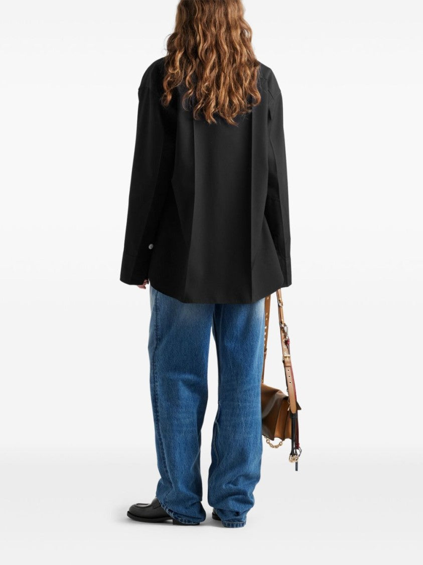 Prada Wool Gabardine Coat With Classic Collar And Flap Pockets