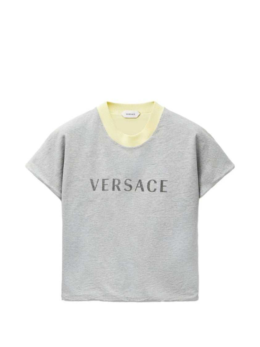 Versace Black Logo Print Jersey Texture T-Shirt