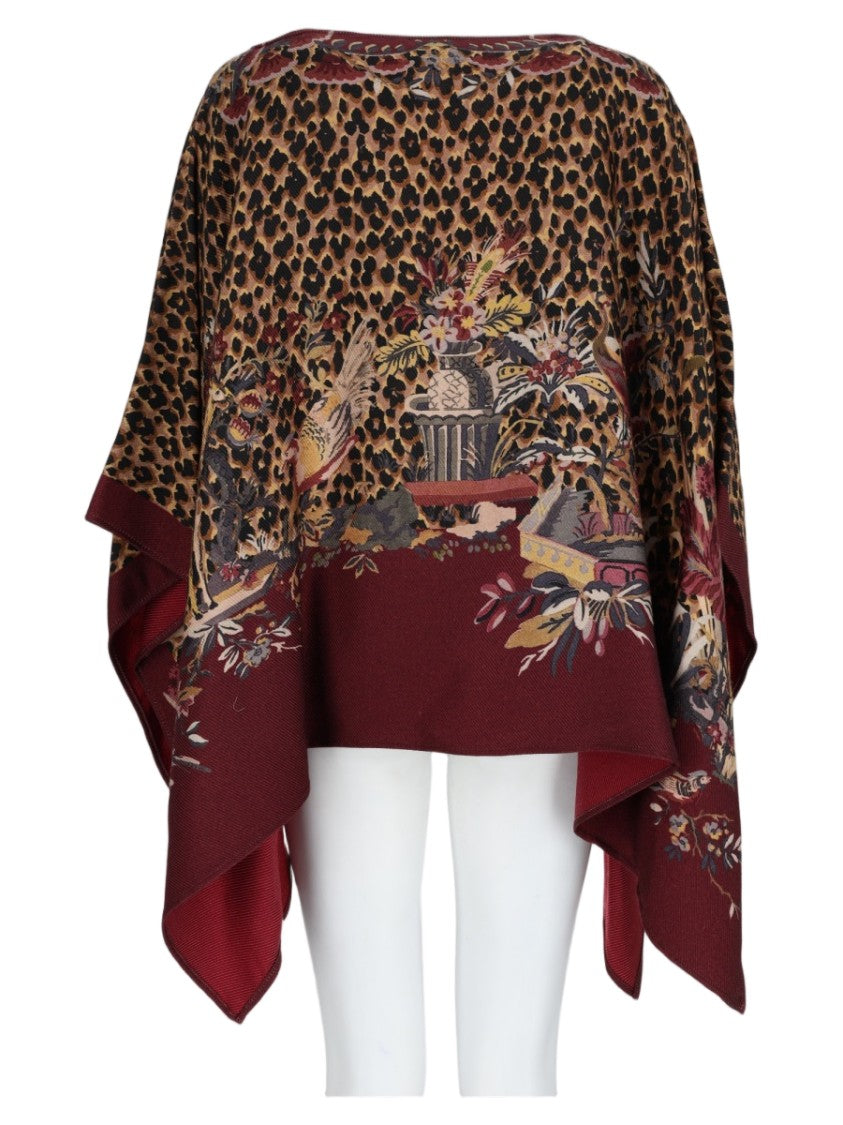 Etro Burgundy Patterned Wool-Blend Poncho Shirt