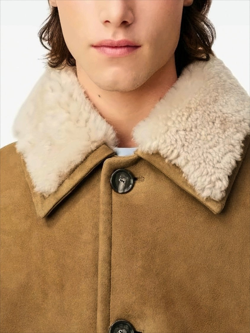 Ami Cropped Lambskin Jacket With Shearling Collar