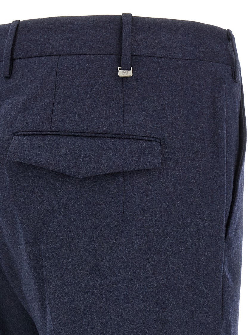 Pt Torino Straight Leg Wool Pants With Turn-Up Hem And Functional Pockets
