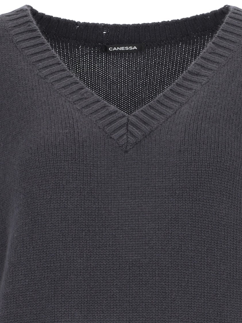Canessa Destroyed Details Sweater In Gray Cashmere