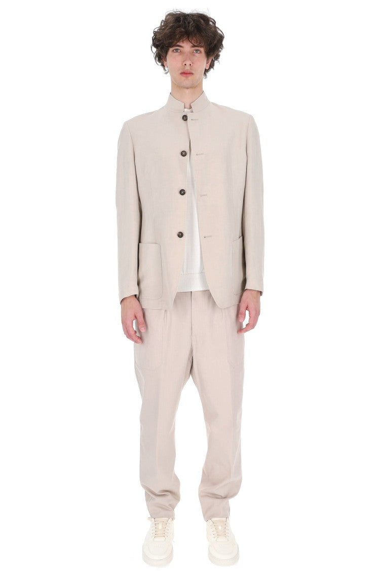 Eleventy Beige Mao Band Collar Lyocell-Linen Jacket