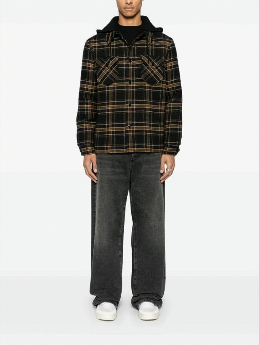 Celine Hooded Plaid Casual Jacket With Button Detail