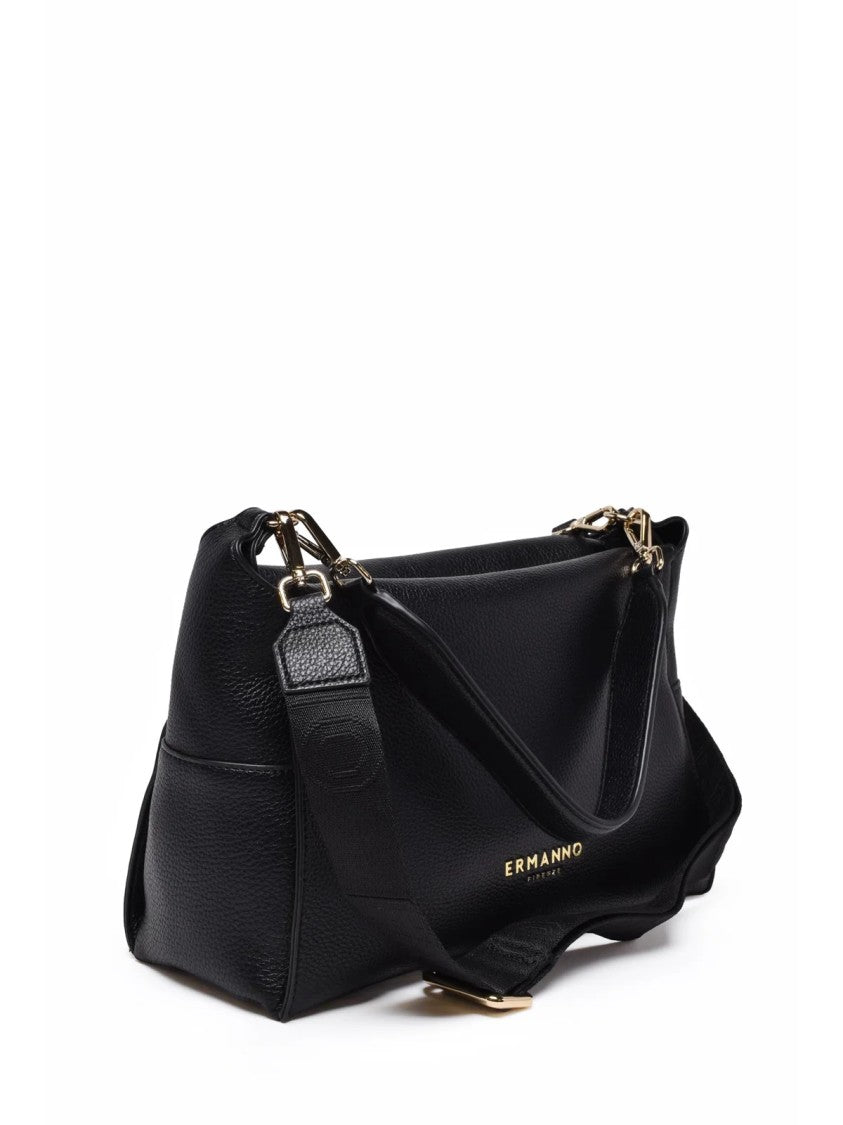Ermanno Firenze Textured Black Polyurethane Victoria Shoulder Bag