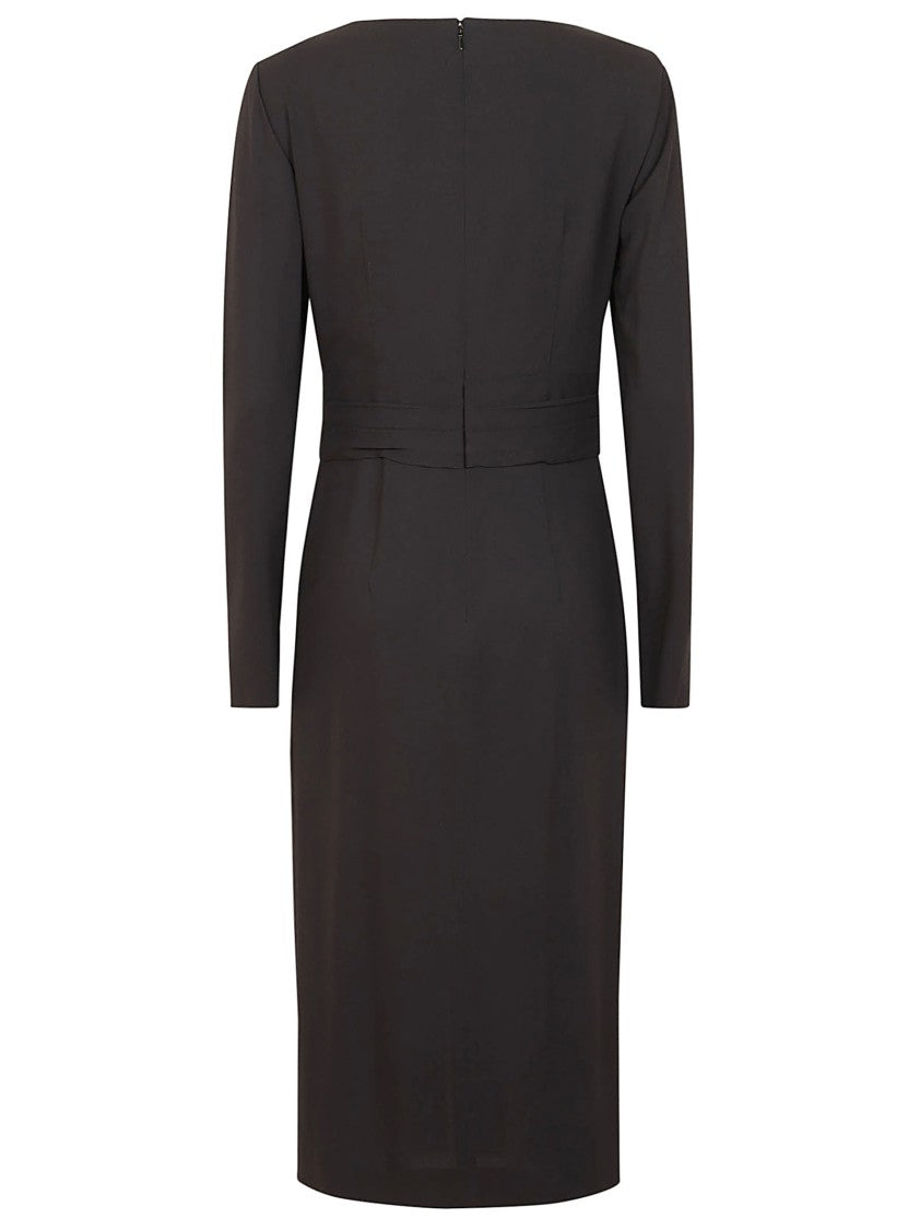 Alberta Ferretti Black Viscose Midi Dress With Deep V-Neckline