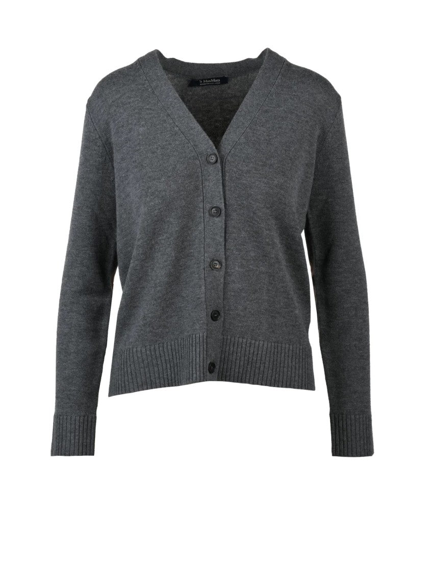 Max Mara Grey Wool Elbow-Patch Cardigan