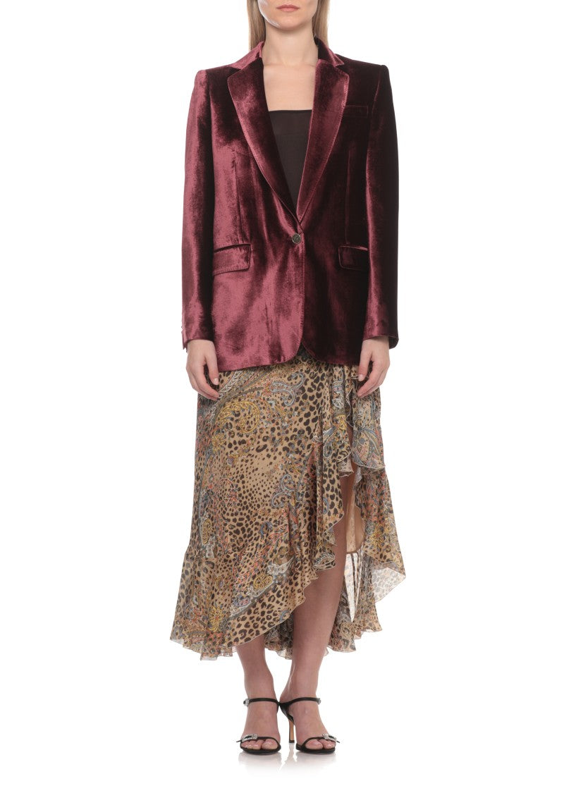 Etro Bordeaux Pegaso Buttons Velvet Blazer