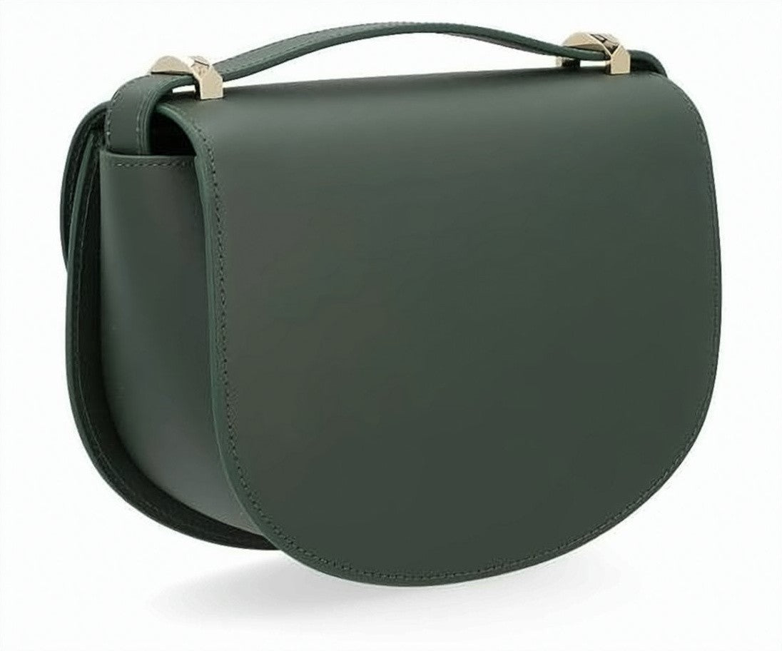A.P.C. Structured Green Leather Handbag With Curved Flap