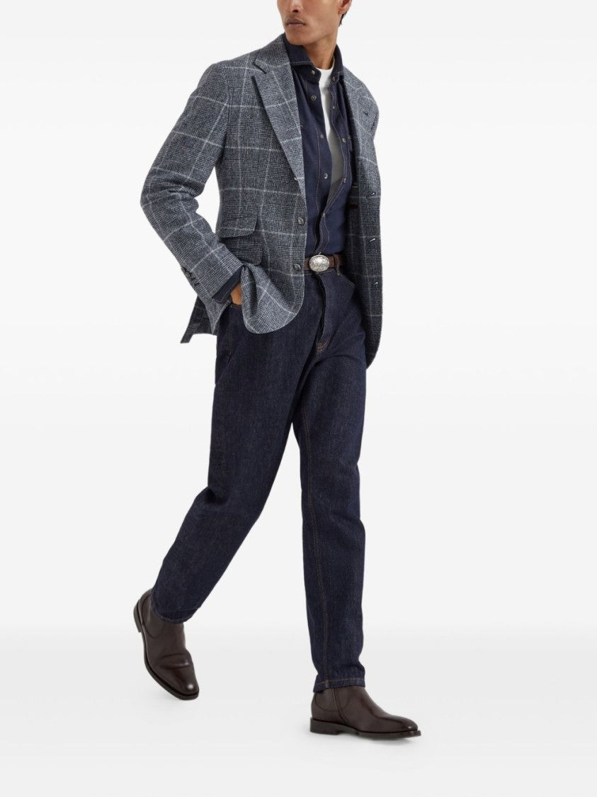 Brunello Cucinelli Checkered Tailored Jacket With Notched Lapel And Buttoned Cuffs