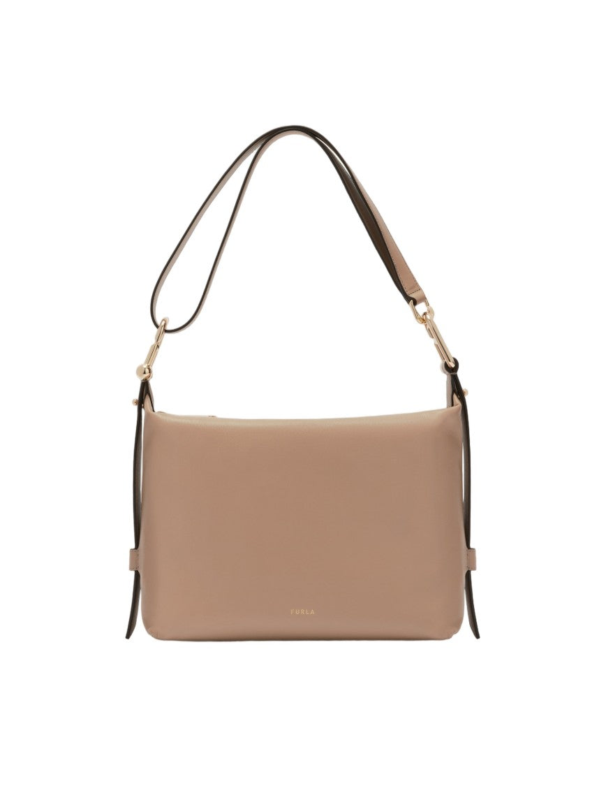 Furla Tonie M Leather Hobo Shoulder Bag In Greige