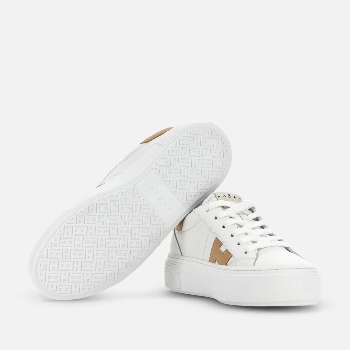 Hogan White Cuoio H705 Allacciato H Lace-Up Shoes