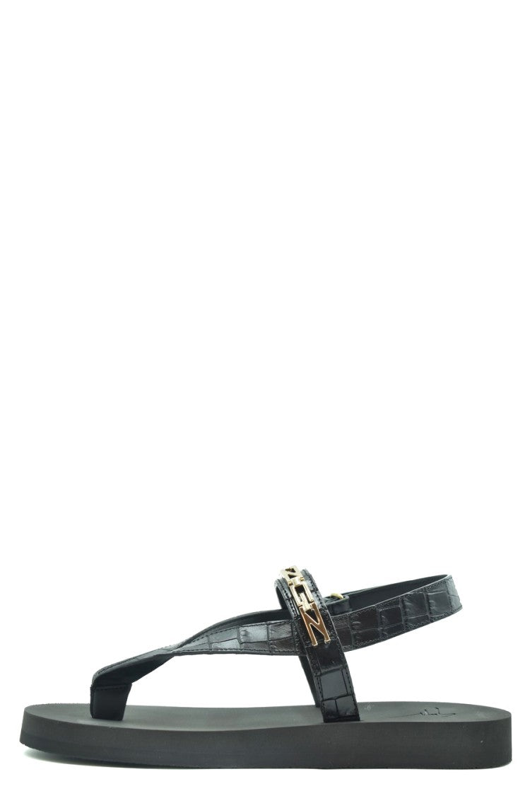 Giuseppe Zanotti Black Leather Sandals With Crocodile-Texture Straps