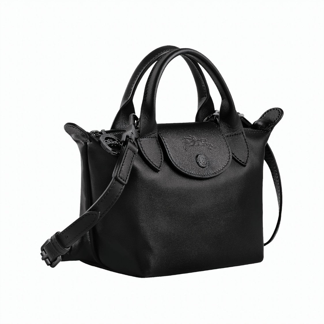 Longchamp Structured Black Calf Leather Mini Handbag