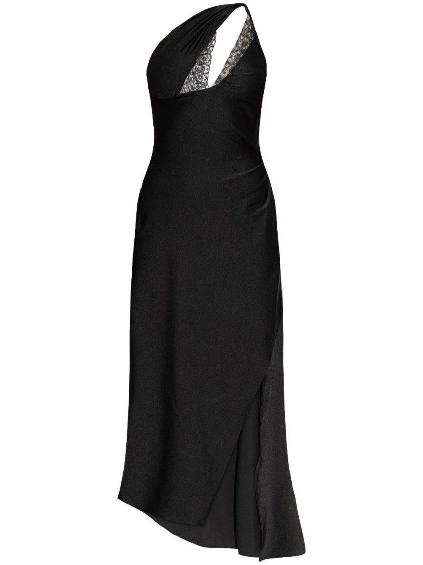 Coperni Asymmetric Black Satin Dress With Lace Details