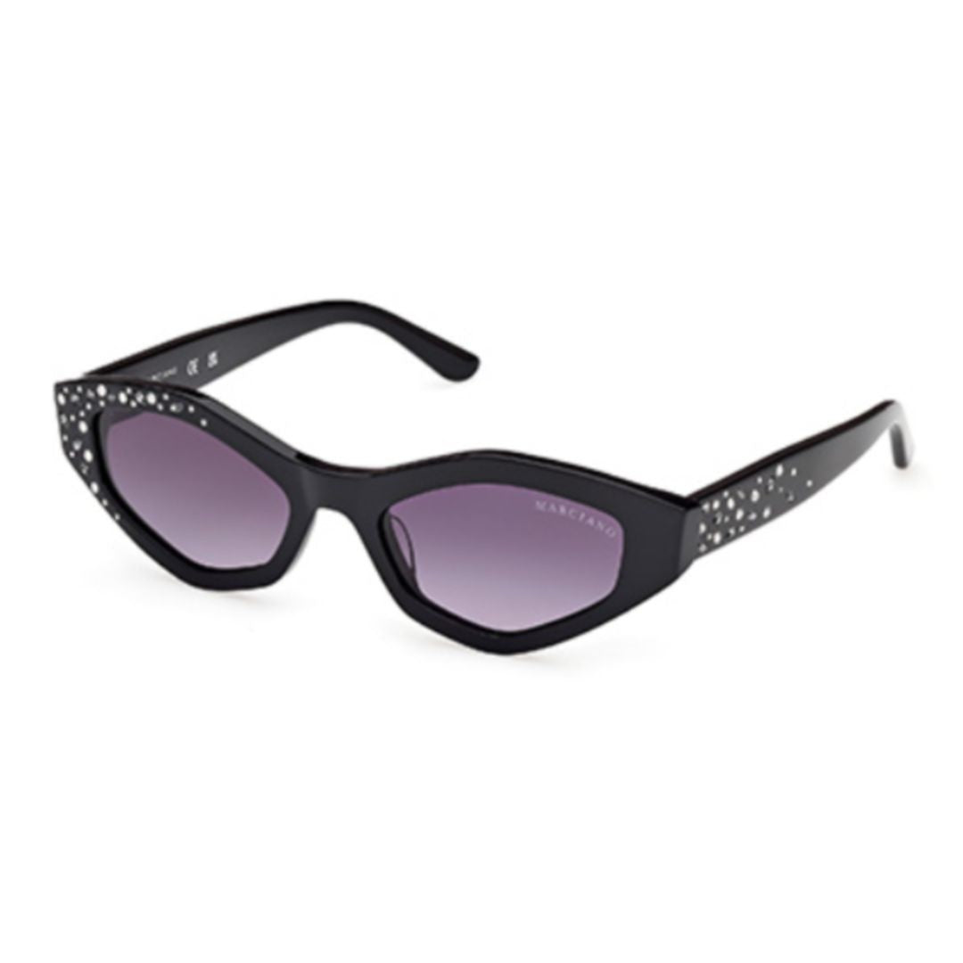 Guess By Marciano Gm00017 Glossy Black Cat-Eye Sunglasses With Rhinestone Embellishments
