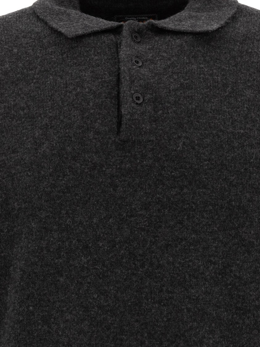 Beams Plus Textured Knit Wool Polo Sweater With Classic Collar
