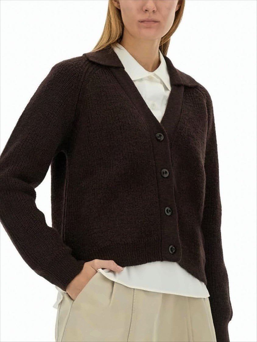 Margaret Howell Deep V-Neck Button-Down Cardigan With Textured Knit