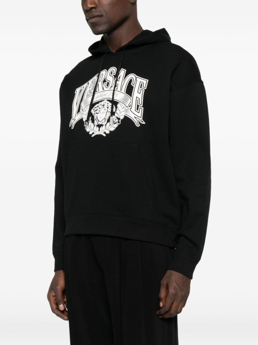 Versace Graphic Print Black Hoodie With Drawstring And Kangaroo Pocket
