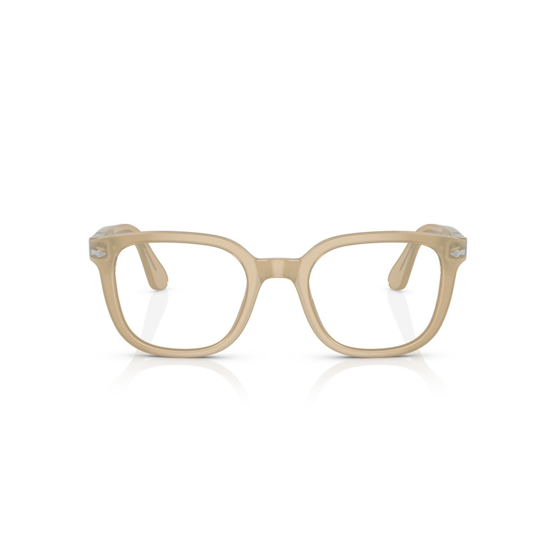 Persol 0Po3263v Translucent Beige Acetate Square Eyeglasses With Silver Accents