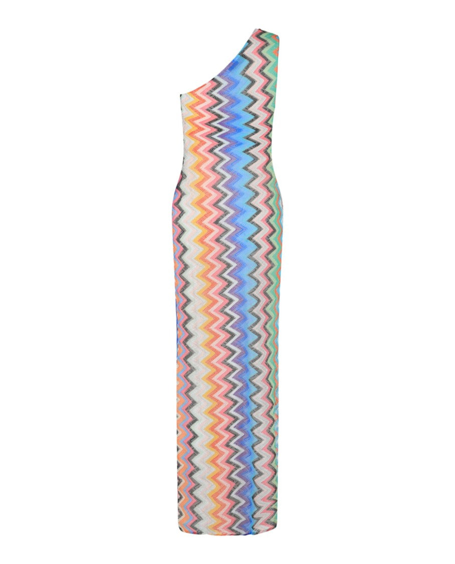 M Missoni One-Shoulder Zig Zag Maxi Dress