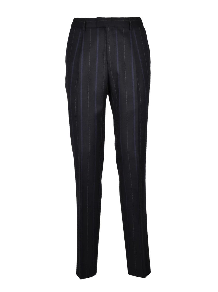 Michele Paoloni Black Blue Men Virgin Wool Double-Breasted Suit